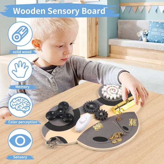 Miniboo Montessori Toy Steering Wheel Wooden Busy Board Wooden Sensory Toys